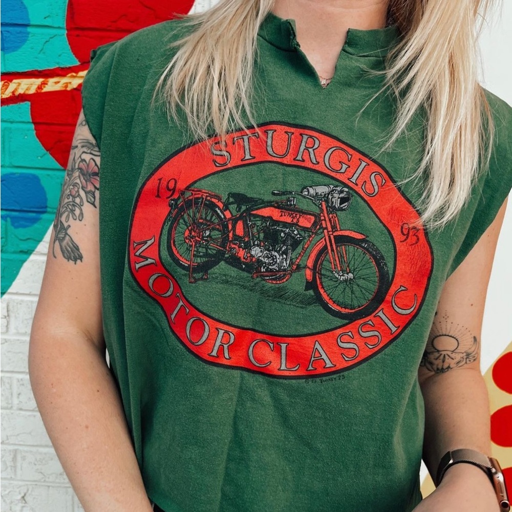 Vintage Harley Davidson cut off Green top